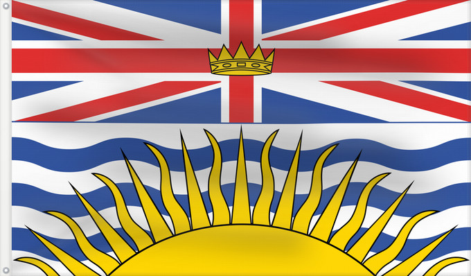 Flag, with two metal eyelets and reinforced hoist: British Columbia	Colombie-Britannique	Columbia Británica	Columbia Britannica	Banniel proviñs Kolombia Vreizhveuriat  British Columbia