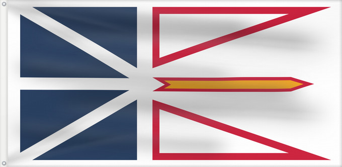 Drapeau, avec deux œillets métalliques et guindant renforcé : Newfoundland and Labrador	Terre-Neuve-et-Labrador	Terranova y Labrador	Neufundland und Labrador	Terranova	Banniel Douar-Nevez ha Labrador