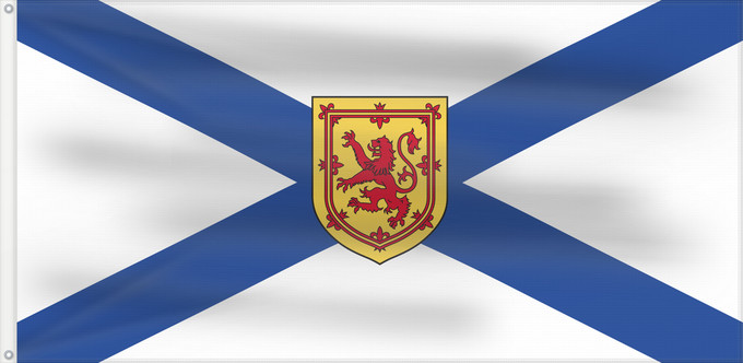 Drapeau, avec deux œillets métalliques et guindant renforcé : Nova Scotia	Nouvelle-Écosse	Nueva Escocia	Banniel proviñs Skos-Nevez  Nova Scotia