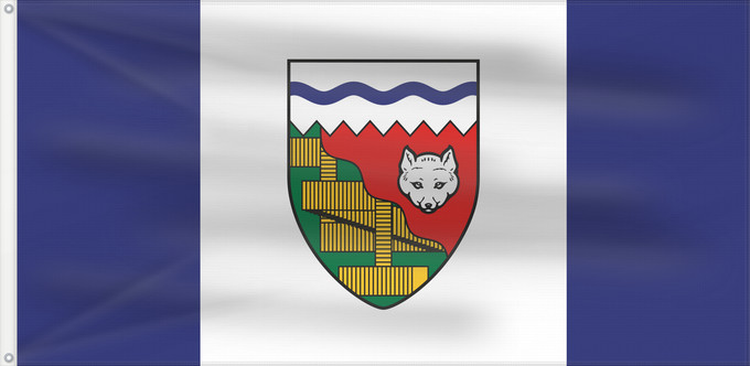 Drapeau, avec deux œillets métalliques et guindant renforcé : Northwest Territories	Territoires du Nord-Ouest	Territorios del Noroeste	Nordwest-Territorien	Territori del Nordovest	Banniel Tiriadoù ar Gwalarn, Kanada	ᓄᓇᑦᓯᐊᖅ ᓴᐃᒻᒪᑎ