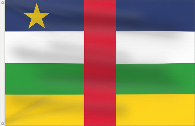 Flag, with two metal eyelets and reinforced hoist: Central African Republic The proportions of this flag are 3 2; however République centrafricaine República Centroafricana Zentralafrikanischen Republik Repubblica Centrafricana Centraal-Afrikaanse Republiek علم جمهورية أفريقيا الوسطى Af den Central Afrika