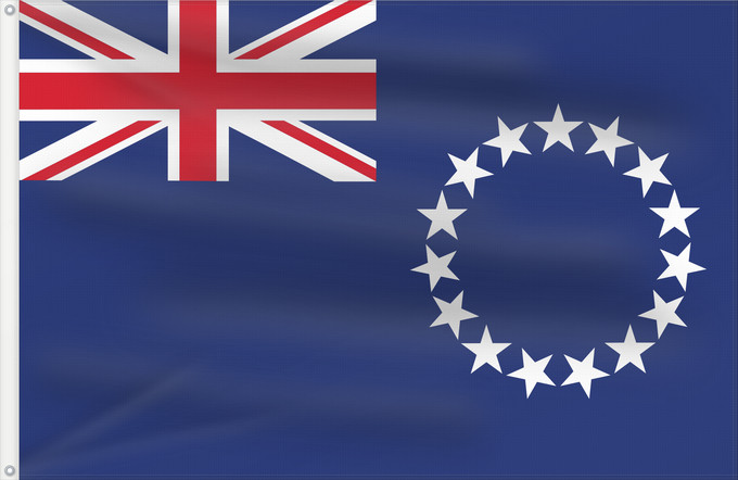 Flag, with two metal eyelets and reinforced hoist: Cook Islands	Cook !Îles Cook	Islas Cook	Cookinseln