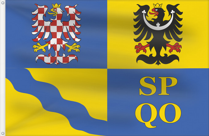 Bandera, con dos ojales metálicos y lado del asta reforzado: Olomouc Region Région d'Olomouc Región de Olomouc Region Olomouc Olomouckého kraje