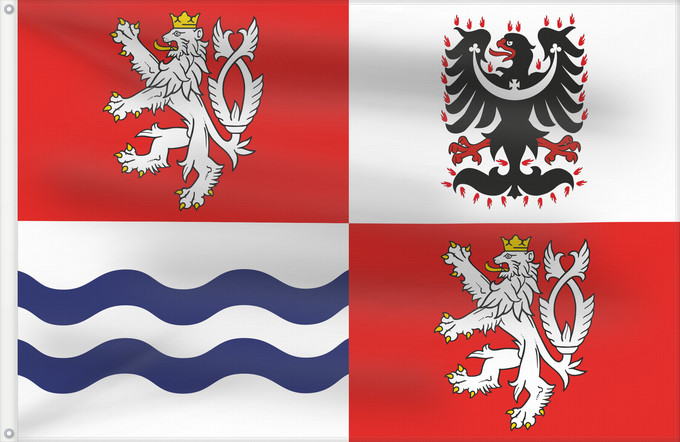 Bandera, con dos ojales metálicos y lado del asta reforzado: Central Bohemian Region	Région de Bohême centrale	Región de Bohemia Central	Mittelböhmische Region