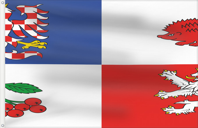 Flagge, mit zwei Metallösen und verstärktem Besatzband: Vysocina Region Vysočina Region Région de Vysočina Región de Vysočina Region Vysočina