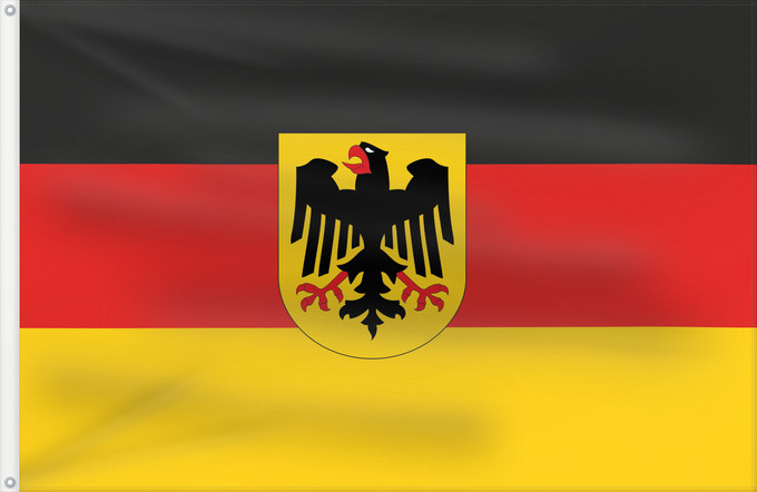 Drapeau, avec deux œillets métalliques et guindant renforcé : Germany  state	Bundesdienstflagge  Flag of the federal authorities of Germany	Allemagne	La Bundesdienstflagge está reservada para las autoridades federales alemanas	Die Bundesdienstflagge ist den deutschen Bundesbehörden vorbehalten	Germania