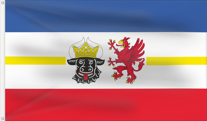Bandera, con dos ojales metálicos y lado del asta reforzado: Mecklenburg-Western Pomerania	Mecklenburg-Vorpommern	Mecklembourg-Poméranie-Occidentale	Mecklemburgo-Pomerania Occidental	Meclemburgo-Pomerania Anteriore