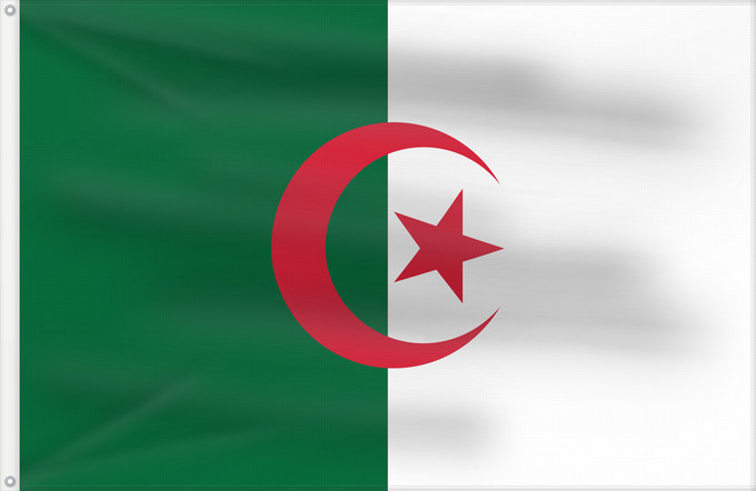 Flag, with two metal eyelets and reinforced hoist: Algeria L Algérie Argelia Algerien Dell Algeria Algerije Argélia Algierii Vo Algérie علم الجزائر Σημαία της Αλγερίας Alĝerio Algerian דגל אלג יריה Algéria Aljazair アルジェリアの国旗 Asenǧaq n Dzayer 알제리의 국기 Drapèu d Argeria Флаг Алжира Alžirije Algeriets ⴰⵏⴰⵢ ⴰⴷⵣ