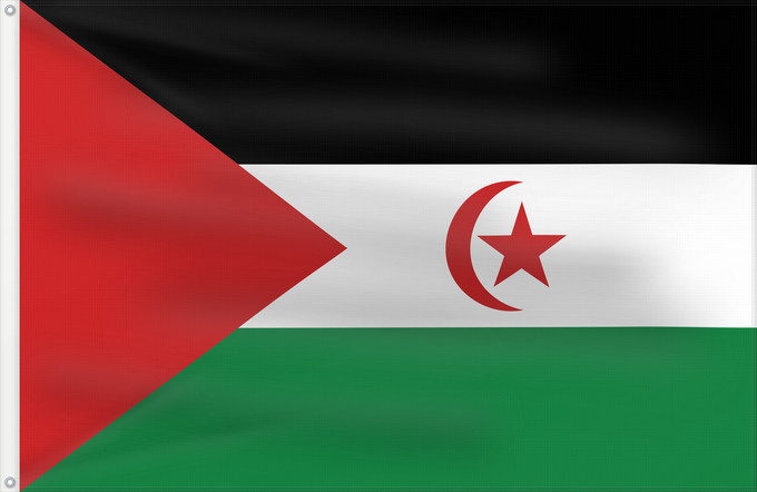 Drapeau, avec deux œillets métalliques et guindant renforcé : Sahrawi Arab Democratic Republic	Western Sahara	République arabe sahraouie démocratique	República Árabe Saharaui Democrática	Demokratischen Arabischen Republik Sahara	Repubblica Democratica Araba Sahrawi	Arabische Democratische Republiek Sahara	República 