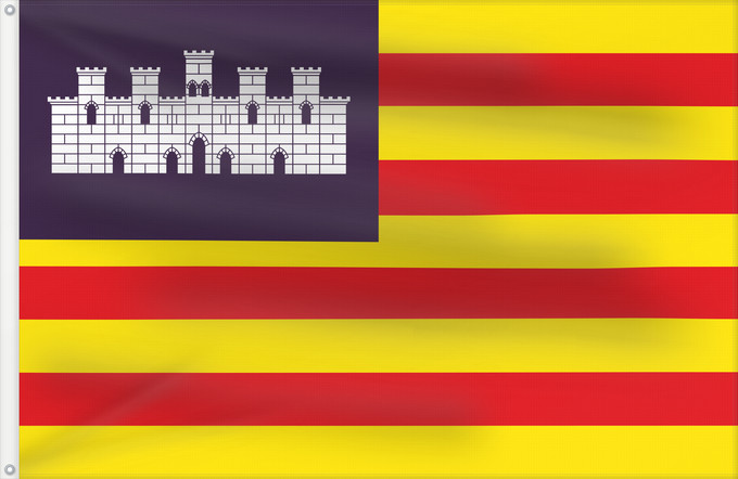 Drapeau, avec deux œillets métalliques et guindant renforcé : Balearic Islands Balearic Islands, Spain Îles Baléares, Espagne Islas Baleares, España Balearic Islands Isole Baleari Balearów, Hiszpania