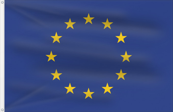 Bandiera, con due occhielli metallici e lato dell'asta rinforzato: Europe Europe is the flag and emblem of the European Union EU and Council of Europe CoE Européen est le symbole non seulement de l’Union européenne La Unión Europea consta de doce estrellas amarillas sobre fondo azul Die Europaflagge besteht aus einem