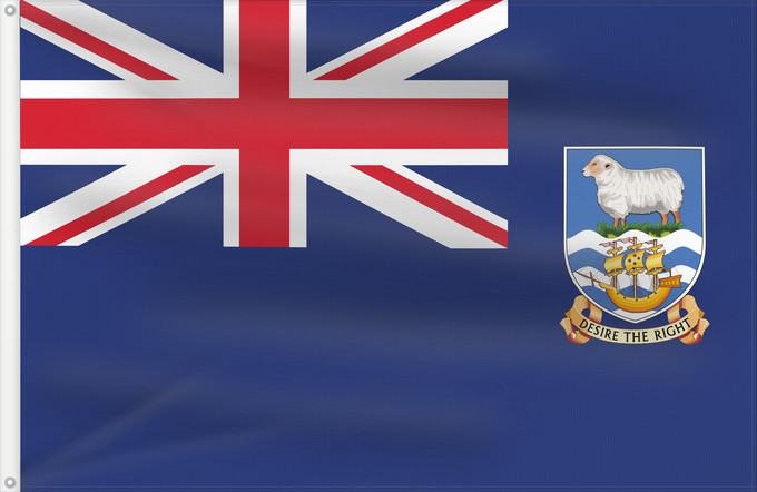Bandera, con dos ojales metálicos y lado del asta reforzado: Falkland Islands	British flag of the Falkland Islands	Îles Malouines	Islas Malvinas	Falklandinseln	Isole Malvine	Ynysoedd y Falklands	Ynysow Falkland	Флаг Фолклендских островов