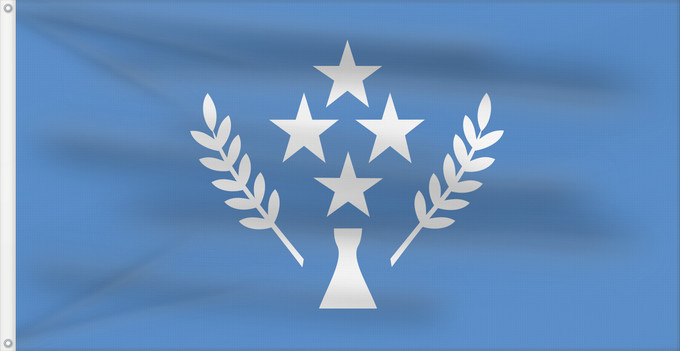 Flag, with two metal eyelets and reinforced hoist: Kosrae	State of Kosrae - Ratio 37 70 Description of the flag  Kosrae state flag has a number of images	L  etat de Kosrae	Staates Kosrae im Verhältnis 37 70 Beschreibung der Flagge  Hellblau steht für den Pazifik