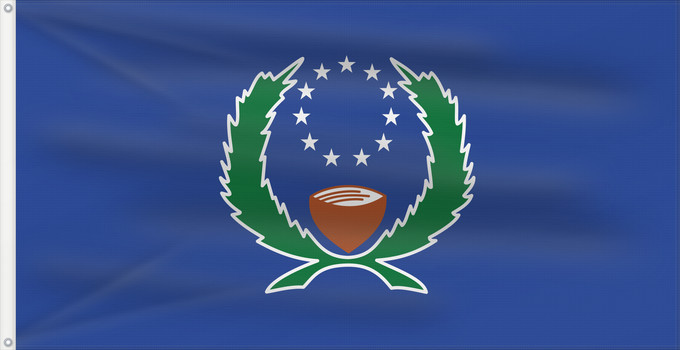 Bandera, con dos ojales metálicos y lado del asta reforzado: Pohnpei	State of Pohnpei	L État de Pohnpei	Pohnpei 	Staates Pohnpei im Verhältnis 10 19 Beschreibung der Flagge  Das blaue Tuch steht für den Pazifik