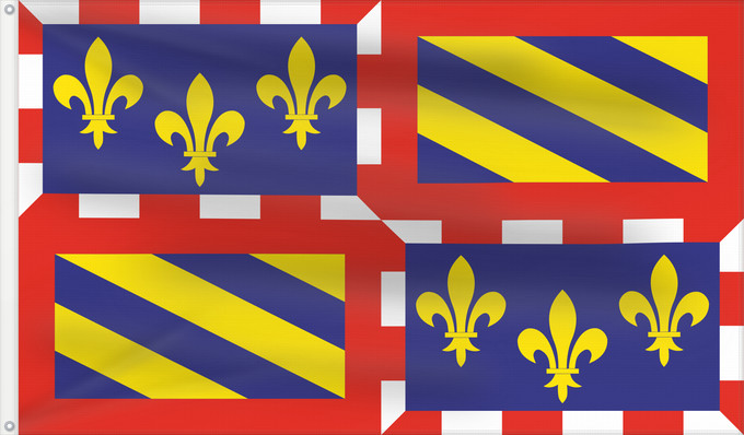 Flagge, mit zwei Metallösen und verstärktem Besatzband: Bourgogne	Region of Burgundy	Région Bourgogne	Región Borgoña	Burgund	Borgogna	Banniel Bourgogn	Burgundiae	Borgonha