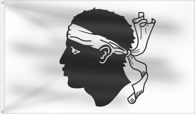 Flag, with two metal eyelets and reinforced hoist: Corsica Corse Córcega Korsika Korsyki Couleu de la Corse Vu Korsika Banniel Korsika Corsicae Corsega