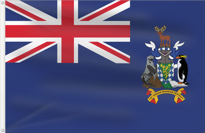 Drapeau, avec deux œillets métalliques et guindant renforcé : South Georgia and the South Sandwich Islands	Géorgie du Sud-et-les Îles Sandwich du Sud	Islas Georgias del Sur y Sandwich del Sur	Südgeorgien und die Südlichen Sandwichinseln	Georgia del Sud e isole Sandwich del Sud