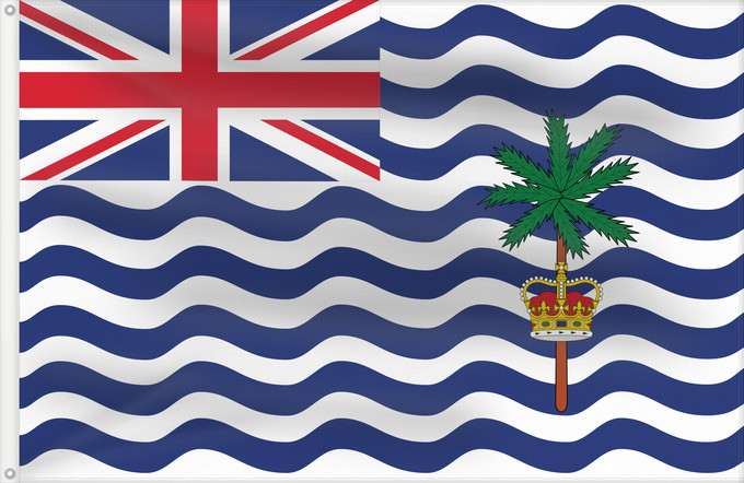Drapeau, avec deux œillets métalliques et guindant renforcé : Commissioner of the British Indian Ocean Territory British Indian Ocean Territory Territoire britannique de l océan Indien Territorio Británico del Océano Índico Britisches Territorium im Indischen Ozean Territorio Britannico dell Oceano Indiano Bryttisca