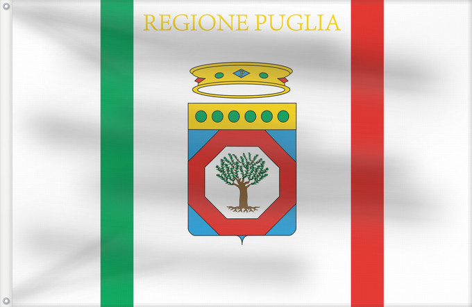 Bandera, con dos ojales metálicos y lado del asta reforzado: Apulia Apulia or Puglia région des Pouilles Apulia o Pulla Apulien Puglia