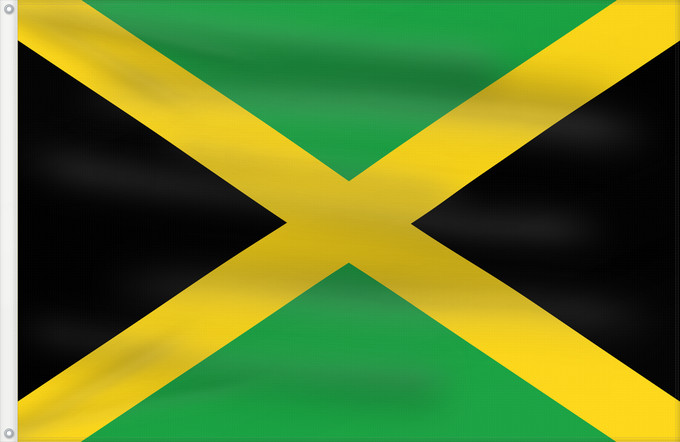 Bandera, con dos ojales metálicos y lado del asta reforzado: Jamaica	Jamaïque	Jamaika	Giamaica	Флаг Ямайки	Jamajke	Прапор Ямайки
