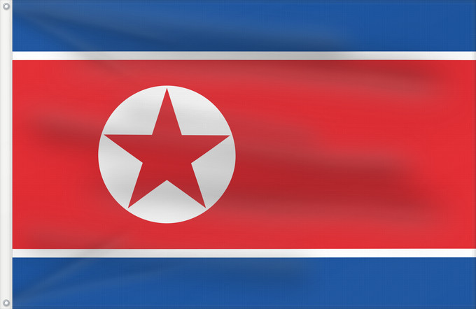 Flag, with two metal eyelets and reinforced hoist: North Korea Korea (Democratic People's Republic) (North Korea) Corée du Nord Corea del Norte Nordkorea Corea del Nord Noord-Korea Coreia do Norte Korei Północnej Corea d o Norte علم كوريا الشمالية Национално знаме на Северна Корея উত্তর কোরিয়ার জাতীয় পত