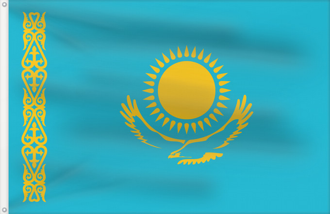 Drapeau, avec deux œillets métalliques et guindant renforcé : Kazakhstan Kazajistán Kasachstan Repubblica del Kazakistan Kazachstan Qazaxıstan Respublikasının Сцяг Казахстана Национално знаме на Казахстан কাজাখস্তানের জাতীয় পতাকা Banniel br Kazakstan Kazahstana Kazachstánu Казахстан Республикин ялавӗ Kazaĥio Ղազախս