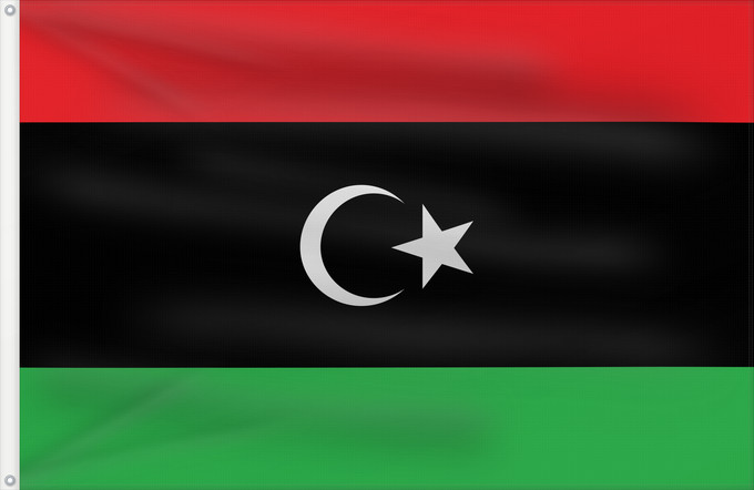 Flag, with two metal eyelets and reinforced hoist: Libya	The national flag of Libya	La Libye	Libia	Libyen	Libië	Líbia	علم ليبيا	Banniel Libia	Libije	Liibüa lipp	דגל לוב	リビアの国旗。	리비아의 국기	Libyas flagg	Libiei	Флаг Ливии	ⵍⵉⴱⵢⴰ ⴰⵛⵏⵢⴰⵍ ⵏ ⵍⵉⴱⵢⴰ