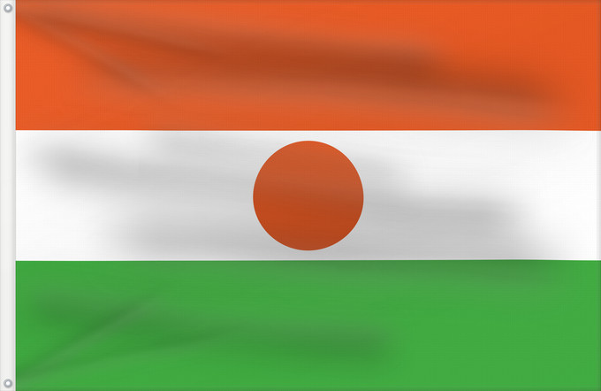 Bandera, con dos ojales metálicos y lado del asta reforzado: Niger	Niger  7 6	Níger	Niger  breedte-hoogteverhouding 7 6	Флаг Нігера  7 6	Niĝero  7 6	Nigerin lippu  7 6	Флаг Нигера  7 6	Nigra  7 6