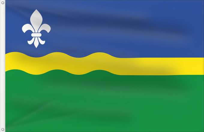 Drapeau, avec deux œillets métalliques et guindant renforcé : Flevoland	Flevoland 	Flevolanda	Fan Flevolân	Vlage van Flevolaand	Vlagge van Flevoland
