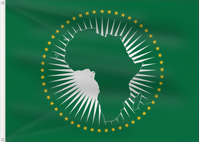 Bandera, con dos ojales metálicos y lado del asta reforzado: African Union