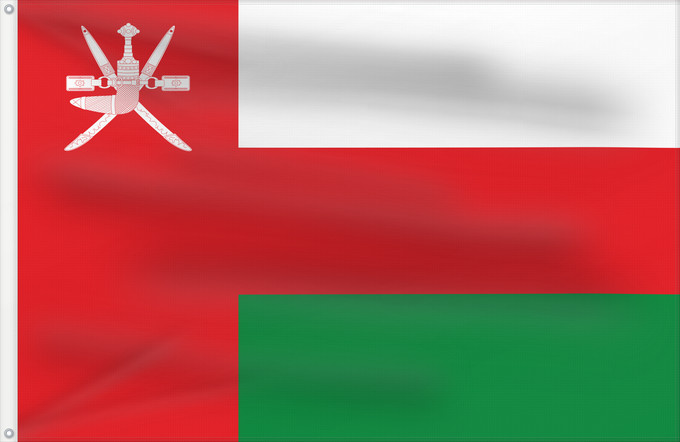 Bandera, con dos ojales metálicos y lado del asta reforzado: Oman	Omán