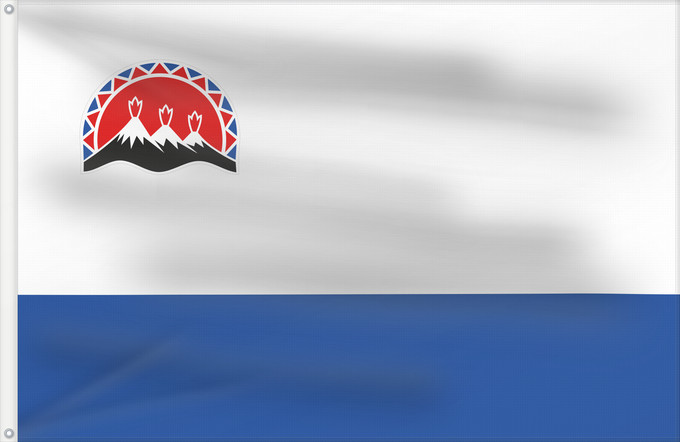 Drapeau, avec deux œillets métalliques et guindant renforcé : Kamchatka Krai	Kraï du Kamtchatka 	Krai de Kamchatka	Russischen Region Kamtschatka	Флаг Камчатского края