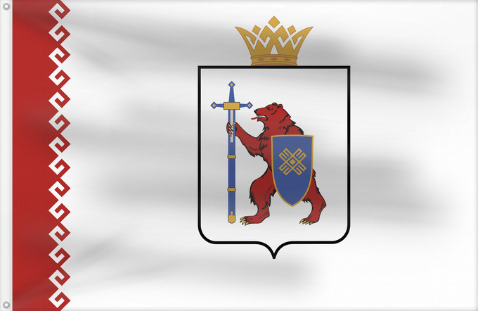 Bandera, con dos ojales metálicos y lado del asta reforzado: Mari El République des Maris ou Mari El Mari-El (o Cheremia) Republik Mari El Mari El Repubblica Мари Эл ялавĕ Марий Элын тистыже Государственный флаг Республики Марий Эл