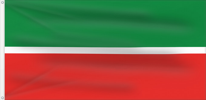 Flagge, mit zwei Metallösen und verstärktem Besatzband: Tatarstan	Republic of Tatarstan	Tatarstan ou République du Tatarstan	Tartaristán	Государственный флаг Республики Татарстан	Татарстан Республикасының Дәүләт флагы	Прапор Республіки Татарстан РФ