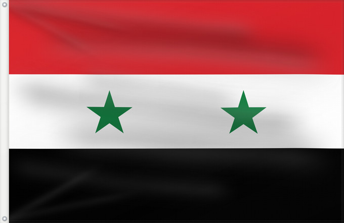 Flag, with two metal eyelets and reinforced hoist: Syria	It is easy to put a border around this flag image	Syrie	República Árabe Unida  1958-1961	Syrien	Siria	Zjednoczonej Republiki Arabskiej  1958-1961	علم الجمهورية العربية المتحدة ١٣٧٧-١٣٨٠	República Árabe Xunida  1958-1961	República Àrab Unida  1958-19