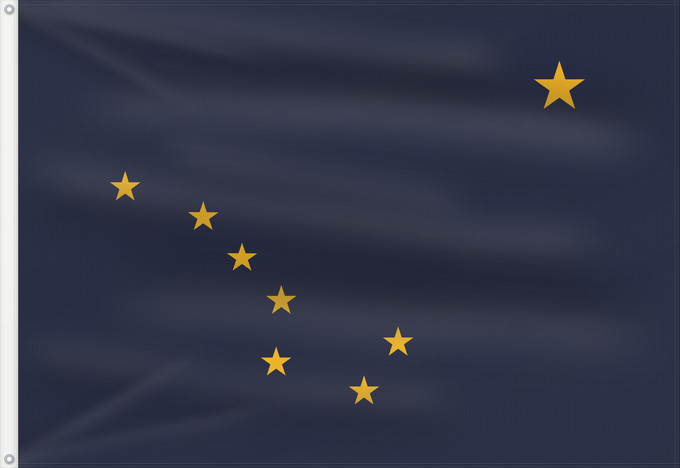 Bandera, con dos ojales metálicos y lado del asta reforzado: Alaska L Alaska Alaska Dell Alaska Banniel Alaska ᎡᏩᏐᎾ ᎦᏓᏘ Alasko De l Alaska Ka hae ‘Ālaka דגל אלסקה De Alaska Alaskam takuyaŋa Standardo di Alaska Alascae Hakʼaz Dineʼé Bikéyah Hahoodzo bidah naatʼaʼí Флаг Аляски Američke savezne države Aljaske Прапор