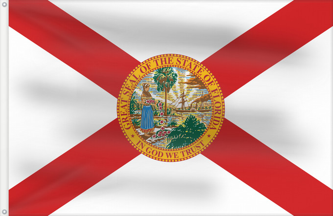 Bandera, con dos ojales metálicos y lado del asta reforzado: Florida Florida, United States Floride, États-Unis d Amérique Banniel Florida, Stadoù Unanet Amerika ᏧᎦᎾᏮ ᎦᏓᏘ