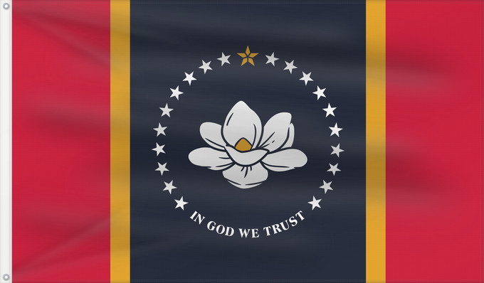 Bandera, con dos ojales metálicos y lado del asta reforzado: Mississippi U Mississippi Misisipi o Misisipí