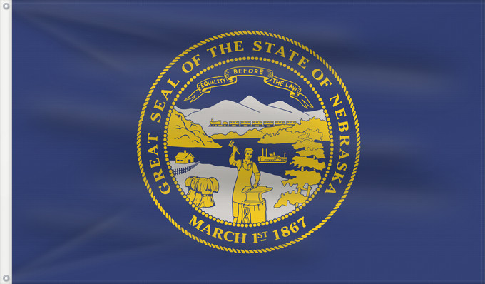 Drapeau, avec deux œillets métalliques et guindant renforcé : Nebraska ᏎᎷᏱ ᎦᏓᏘ Ka hae Nepalaka Nebrascae Nabeeskah Hahoodzo bidah naatʼaʼí Флаг Небраски Američke savezne države Nebraske