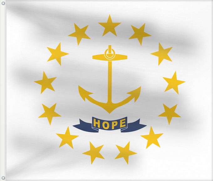 Bandiera, con due occhielli metallici e lato dell'asta rinforzato: Rhode Island	Rhode Island and Providence Plantations	Rhode Island et plantations de Providence	Rhode Island y plantaciones de Providence	Stato del Rhode Island e le Piantagioni di Providence	Stanowa Rhode Island	ᎤᏍᏗ ᏧᎦᏚᏛᎢ ᎦᏓᏘ	Ka hae Loke ‘Ailana	Rhodensis