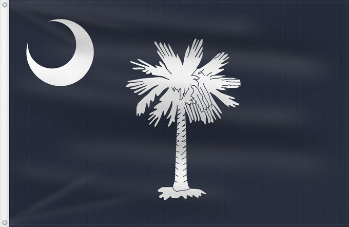 Bandera, con dos ojales metálicos y lado del asta reforzado: South Carolina Caroline du Sud Carolina del Sur Carolina del Sud علم كارولاينا الجنوبية ᏐᎦᎴᏂ ᎦᏓᏘ Ka hae Kalolaina Hema Carolinae Meridionalis Shádiʼááhjí Kééláanah Hahoodzo bidah naatʼaʼí Флаг Южной Каролины Američke savezne države Južne Karoline