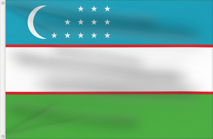 Bandera, con dos ojales metálicos y lado del asta reforzado: Uzbekistan	Ouzbékistan	República de Uzbekistán	Usbekistan	Repubblica dell Uzbekistan	Oezbekistan	Nacional da República do Uzbequistão	علم جمهورية أوزبكستان	Özbəkistan Respublikasının Dövlət	Дзяржаўны Сцяг Рэспублікі Ўзбекістан	Дзяржаўны Сьцяг Рэспублікі Ў