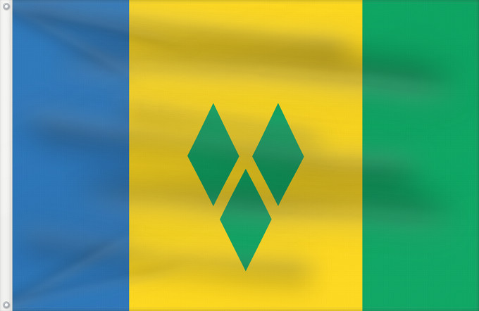 Drapeau, avec deux œillets métalliques et guindant renforcé : Saint Vincent and the Grenadines	Saint-Vincent-et-les Grenadines	San Vicente y las Granadinas	St. Vincent und die Grenadinen	Saint Vincent e Grenadine	Флаг Сент-Винсента и Гренадин	Saint Vincenta in Grenadin