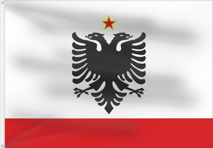 Bandera, con dos ojales metálicos y lado del asta reforzado: Naval Ensign of Albania 1958-1992