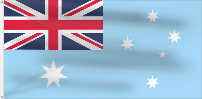 Bandera, con dos ojales metálicos y lado del asta reforzado: Australian Antarctic Territory unofficial Unofficial proposal of flag of the Australian Antarctic Territory Territoire antarctique australien (proposition non officielle) Territorio Antártico Australiano (propuesta no oficial) Australisches Antarktis-Ter