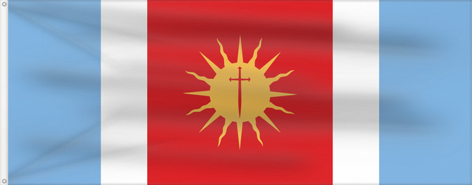 Bandera, con dos ojales metálicos y lado del asta reforzado: Provincia de Santiago del Estero	Santiago del Estero Province	province de Santiago del Estero	provincia de Santiago del Estero	Santiago del Estero (Provinz)	provincia di Santiago del Estero	Santiago del Estero, Argentina