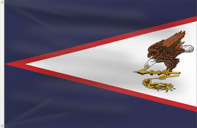 Drapeau, avec deux œillets métalliques et guindant renforcé : American Samoa	American Samoa, United States	Samoa américaines	Samoa Americana	Amerikanisch-Samoa	Samoa Americane	Amerikaanisch-Samoa	Fu a o Amerika Sāmoa