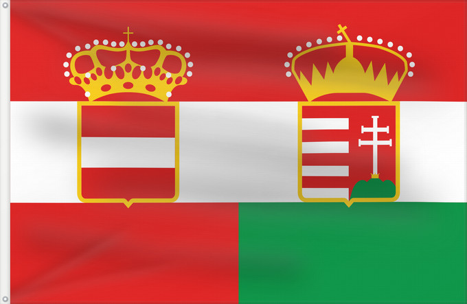 Bandera, con dos ojales metálicos y lado del asta reforzado: Austria-Hungary  1869-1918	Civil/War Ensign of Austria-Hungary 1869—1918	Handelsflagge/Kriegsflagge Österreich-Ungarn	Mercantile	Marynarki handlowej	Az Osztrák–Magyar Monarchia kereskedelmi lobogója 1869 és 1918 között	Ավստրո-Հունգարիայի 1869–1918թթ	Прапо