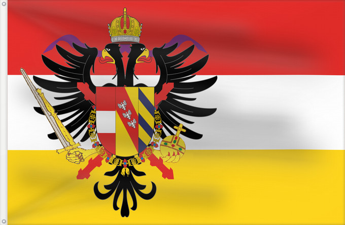 Bandera, con dos ojales metálicos y lado del asta reforzado: Austrian Low Countries Pays-Bas autrichiens Países Bajos Austriacos Österreichische Niederlande Paesi Bassi austriaci