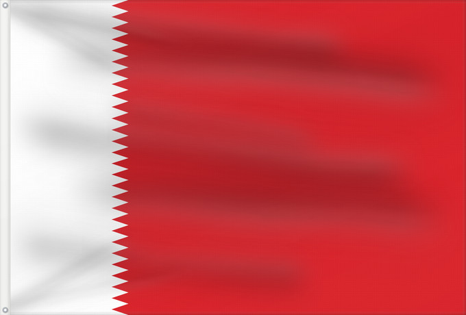 Drapeau, avec deux œillets métalliques et guindant renforcé : Bahrain  1932–1972	Bahrain used from 1924 to 5 October 1950	Bahreïn (1932-1972)	Baréin (1932-1972)	Bahrain (1932-1972)